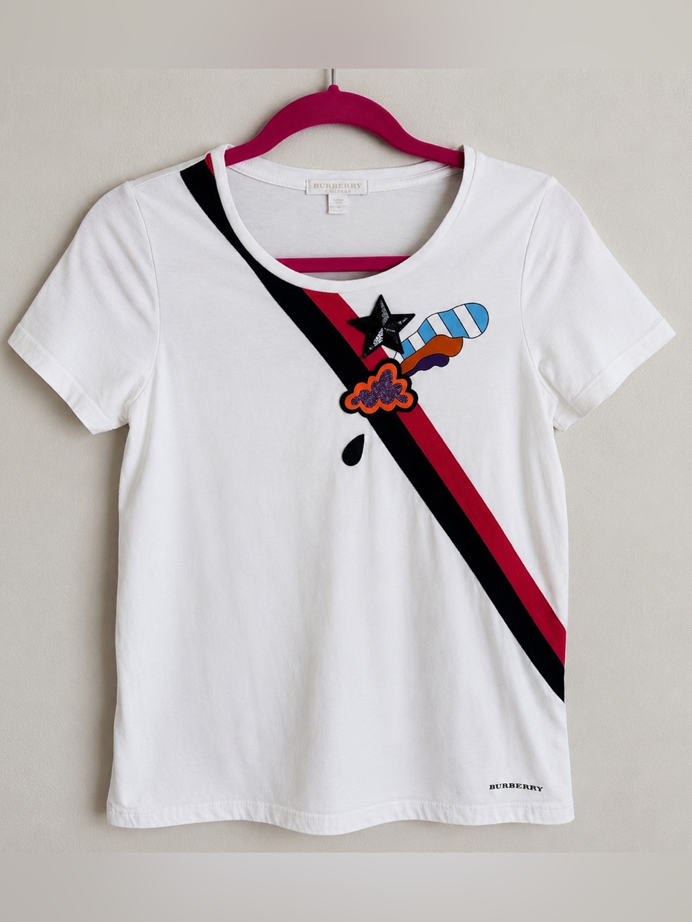 Burberry Children Graphic Cotton T-Shirt White Rainbow Appliqué Tee Size 14Y